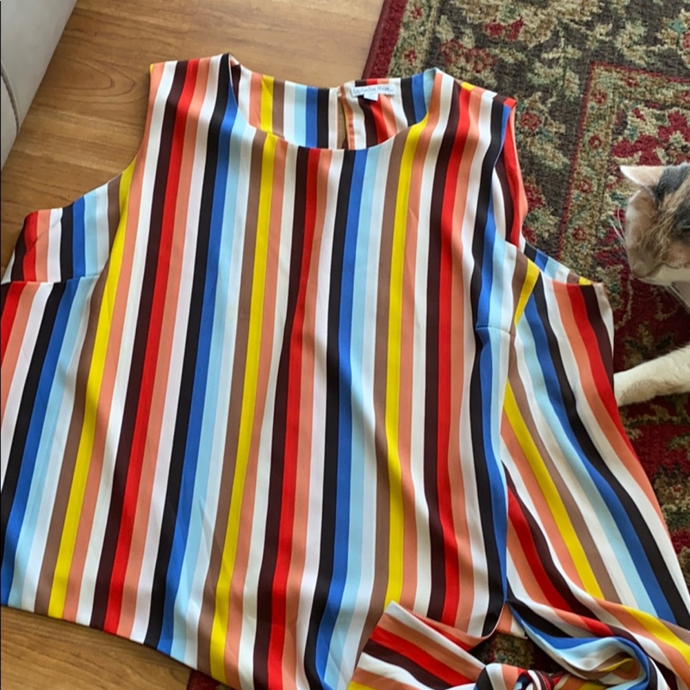 Striped tank top tie in front